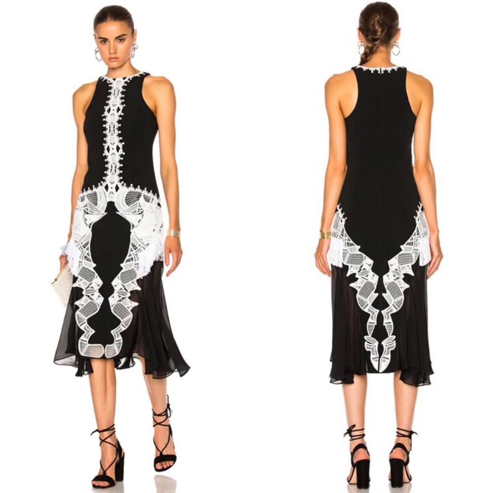 JONATHAN SIMKHAI Lace Crepe Applique Dress in Black & White Size 6 NWT